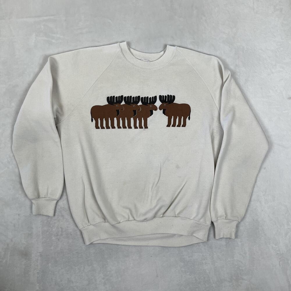 Vintage Moose Graphic Sweatshirt Mens Large White Fleece Jerzees USA Made